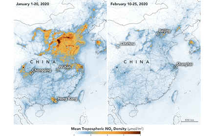 NO2 emissions over China in January and February 2020